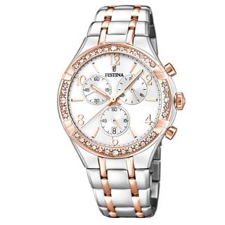 ΡΟΛΟΙ FESTINA F20394/1 FESTINA Ladies Crystals Chronograph Two Tone Stainless Steel Bracelet