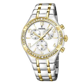 ΡΟΛΟΙ FESTINA F20396/1 FESTINA Ladies Crystals Chronograph Two Tone Stainless Steel Bracelet