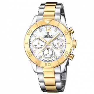 ΡΟΛΟΙ FESTINA F20604/1 FESTINA Crystals Chronograph Two Tone Stainless Steel Bracelet