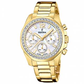 ΡΟΛΟΙ FESTINA F20609/1 FESTINA Crystals Chronograph Gold Stainless Steel Bracelet