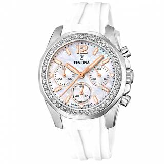 ΡΟΛΟΙ FESTINA F20610/1 FESTINA Crystals Chronograph White Rubber Strap