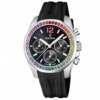 ΡΟΛΟΙ FESTINA  F20610/3 FESTINA Zircons Chronograph Black Rubber Strap