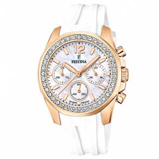 ΡΟΛΟΙ FESTINA F20611/1 FESTINA Crystals Chronograph White Rubber Strap