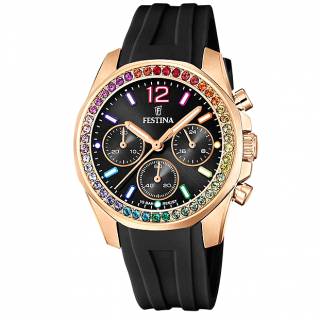 ΡΟΛΟΙ FESTINA  F20611/3 FESTINA Zircons Chronograph Black Rubber Strap