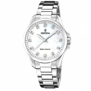 ΡΟΛΟΙ FESTINA F20654/1 FESTINA Crystals Solar Silver Stainless Steel Bracelet