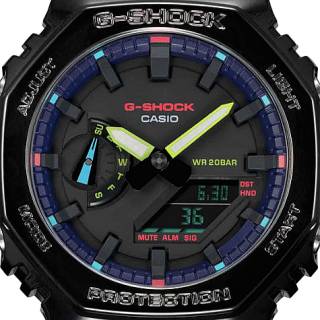 ΡΟΛΟΙ CASIO GA-2100RGB-1AER G-SHOCK Dual Time Chronograph Black Rubber Strap