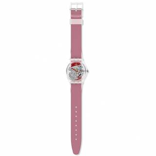 ΡΟΛΟΙ SWATCH  GE292 SWATCH Clearly Red Striped with Pink Silicone Strap