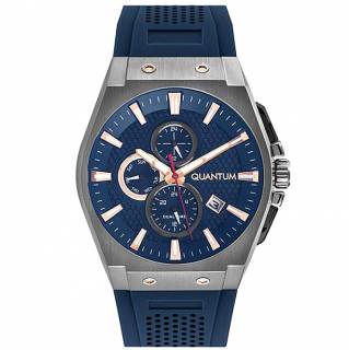 ΡΟΛΟΙ QUANTUM  HNG939.099 QUANTUM Dual Time Blue Silicone Strap