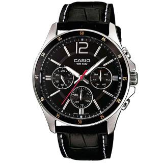 ΡΟΛΟΙ  CASIO  MTP-1374PL-1AVEF CASIO Collection Black Leather Strap