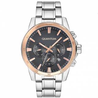 ΡΟΛΟΙ QUANTUM  PWG982.560 QUANTUM Dual Time Silver Stainless Steel Bracelet