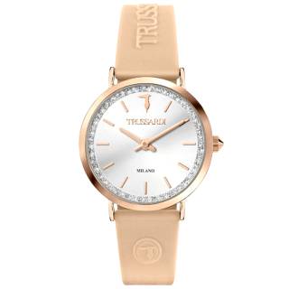 ΡΟΛΟΙ TRUSSARDI  R2451140502 TRUSSARDI T-Motif Crystals Beige Silicone Strap