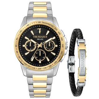 ΡΟΛΟΙ TRUSSARDI  R2453153003 TRUSSARDI Τ-Hawk Chronograph Two Tone Stainless Steel Bracelet Gift Set