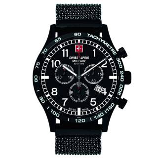 ΡΟΛΟΙ SWISS ALPINE MILITARY  SAM1746.9177 SWISS ALPINE MILITARY Aviator Chronograph Black Stainless Steel Bracelet