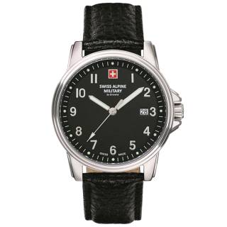 ΡΟΛΟΙ SWISS ALPINE MILITARY SAM7011.1537 SWISS ALPINE MILITARY Leader Black Leather Strap