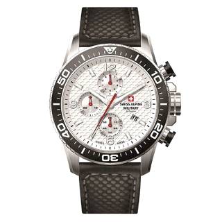 ΡΟΛΟΙ SWISS ALPINE MILITARY SAM7035.9532 SWISS ALPINE MILITARY Red Force Chronograph Black Leather Strap