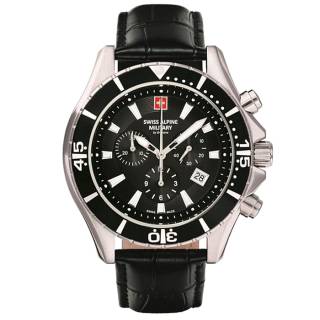 ΡΟΛΟΙ SWISS ALPINE MILITARY SAM7040.9537 SWISS ALPINE MILITARY Nautilus Chronograph Black Leather Strap