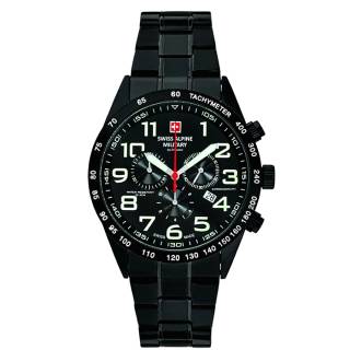 ΡΟΛΟΙ SWISS ALPINE MILITARY SAM7047.9177 SWISS ALPINE MILITARY Combat Air Chronograph Black Stainless Steel Bracelet