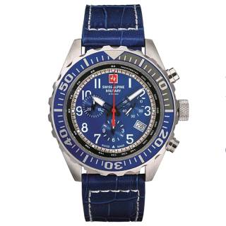 ΡΟΛΟΙ SWISS ALPINE MILITARY SAM7076.9535 SWISS ALPINE MILITARY Chronograph Blue Leather Strap