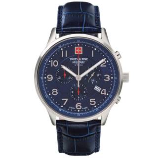 ΡΟΛΟΙ SWISS ALPINE MILITARY  SAM7084.9535 SWISS ALPINE MILITARY Skymaster Chronograph Blue Leather Strap