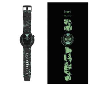 ΡΟΛΟΙ SWATCH SB01B129 SWATCH Halloween Run But You Can't Hide Black Silicone Strap