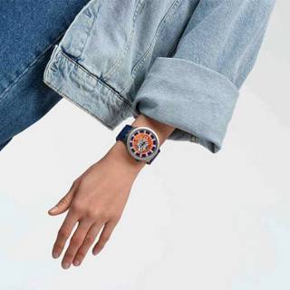 ΡΟΛΟΙ SWATCH SB07S114 SWATCH Big Bold Irony Orange In The Works Blue Rubber Strap