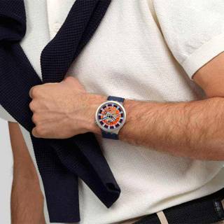 ΡΟΛΟΙ SWATCH SB07S114 SWATCH Big Bold Irony Orange In The Works Blue Rubber Strap