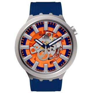 ΡΟΛΟΙ SWATCH SB07S114 SWATCH Big Bold Irony Orange In The Works Blue Rubber Strap