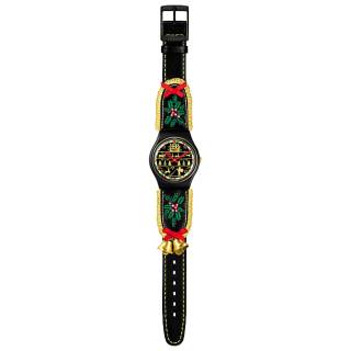 ΡΟΛΟΙ SWATCH  SO28B115 SWATCH Holiday collection Golden Merry Black Leather Strap