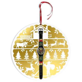 ΡΟΛΟΙ SWATCH  SO28B115 SWATCH Holiday collection Golden Merry Black Leather Strap