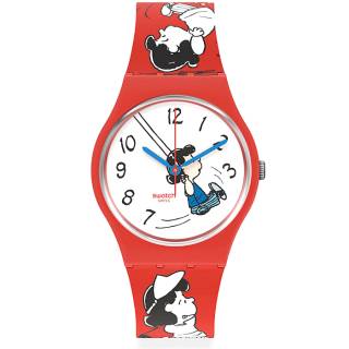 ΡΟΛΟΙ SWATCH SO28Z106 SWATCH Peanuts KLUNK! Red Silicone Strap