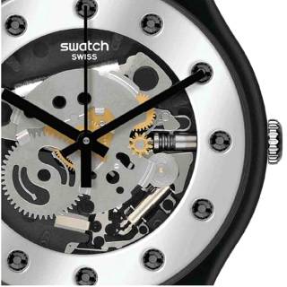 ΡΟΛΟΙ SWATCH  SO29B109 SWATCH Sparkling Circle Silver Glam Black Silicone Strap