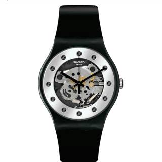 ΡΟΛΟΙ SWATCH  SO29B109 SWATCH Sparkling Circle Silver Glam Black Silicone Strap