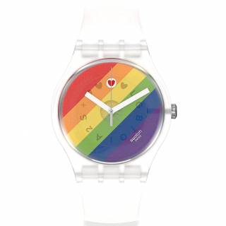 ΡΟΛΟΙ SWATCH SO29K701 SWATCH New Gent  Stripe Fierce White Silicone Strap