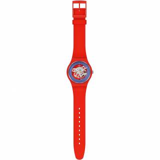 ΡΟΛΟΙ SWATCH SO29R103 SWATCH  New Gent  Blue Rings Red Silicone Strap