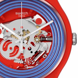 ΡΟΛΟΙ SWATCH SO29R103 SWATCH  New Gent  Blue Rings Red Silicone Strap