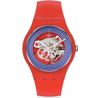 ΡΟΛΟΙ SWATCH SO29R103 SWATCH  New Gent  Blue Rings Red Silicone Strap