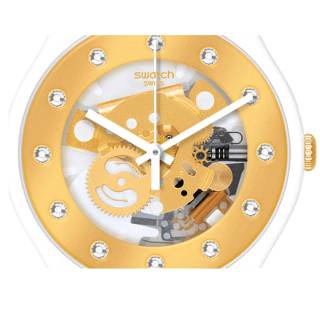 ΡΟΛΟΙ SWATCH  SO29W105-S14 SWATCH Sparkling Circle Sunray Glam Crystals White Silicone Strap