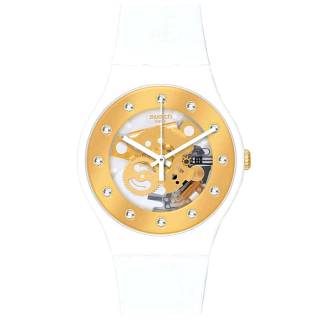 ΡΟΛΟΙ SWATCH  SO29W105-S14 SWATCH Sparkling Circle Sunray Glam Crystals White Silicone Strap