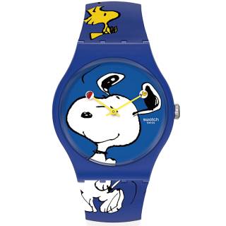 ΡΟΛΟΙ SWATCH SO29Z106 SWATCH Peanuts Hee Hee Hee Blue Silicone Strap