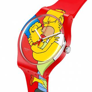 ΡΟΛΟΙ SWATCH  SO29Z120 SWATCH Valentine's Day Simpsons Sweet Embrace Red Silicone Strap