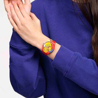 ΡΟΛΟΙ SWATCH  SO29Z120 SWATCH Valentine's Day Simpsons Sweet Embrace Red Silicone Strap