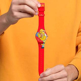 ΡΟΛΟΙ SWATCH  SO29Z120 SWATCH Valentine's Day Simpsons Sweet Embrace Red Silicone Strap