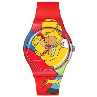 ΡΟΛΟΙ SWATCH  SO29Z120 SWATCH Valentine's Day Simpsons Sweet Embrace Red Silicone Strap