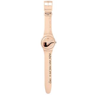 ΡΟΛΟΙ SWATCH  SO29Z124 SWATCH La Trahison Des Images by Rene Magritte Beige Silicone Strap