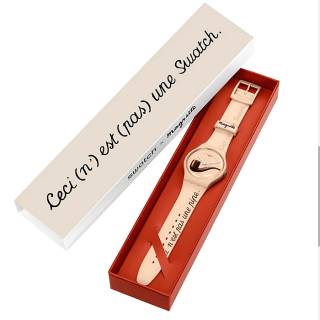 ΡΟΛΟΙ SWATCH  SO29Z124 SWATCH La Trahison Des Images by Rene Magritte Beige Silicone Strap