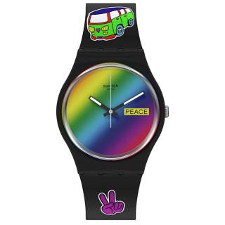 ΡΟΛΟΙ SWATCH  SO31B101 SWATCH Flower Power Go With The 'Bow Black Silicone Strap