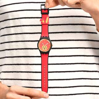 ΡΟΛΟΙ SWATCH  SO32Z107 Swatch Year of the Rabbit Special Edition Red Silicone Strap