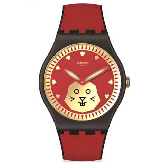 ΡΟΛΟΙ SWATCH  SO32Z107 Swatch Year of the Rabbit Special Edition Red Silicone Strap