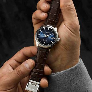 ΡΟΛΟΙ SEIKO SRPK15J1 SEIKO Presage Midnight Blue Moon Automatic Brown Leather Strap