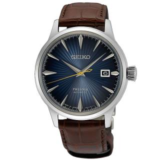 ΡΟΛΟΙ SEIKO SRPK15J1 SEIKO Presage Midnight Blue Moon Automatic Brown Leather Strap